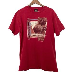 Yellowstone National Park Grizzly Bear Front Graphic Red Crewneck Tee Shirt